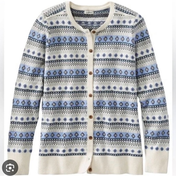 NWT L.L. Bean Nordic Blue and White Cardigan - Picture 2 of 9